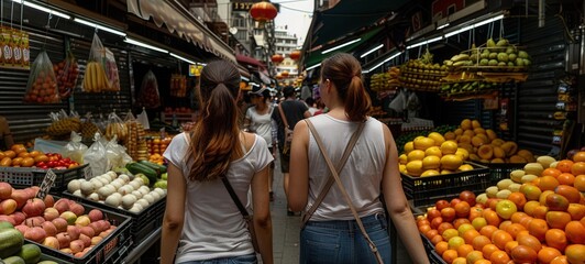 Obraz premium People walking through a city market, illustrating urban diversity