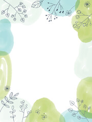 手描き爽やかな水彩と植物のフレーム