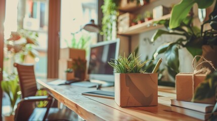 Fototapeta premium Aspiring entrepreneurs, small, and medium sized businesses working in home offices using tablets, shipping boxes, packaging, online marketing.