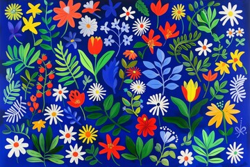 Modern digital artwork with vibrant floral patterns dynamic and imaginative design striking visual impact playful and lively atmosphere