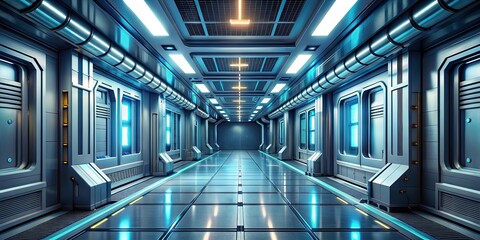 Futuristic sci-fi corridor with illuminated walls and floor , Technology, Futuristic, Sci-fi, Corridor, Illuminated, Walls, Floor