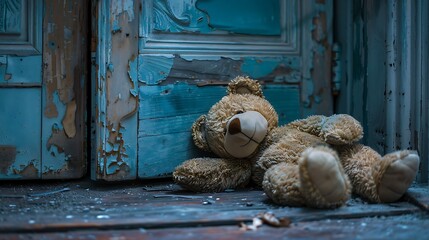 Obraz premium A worn out teddy bear sleeping contrary to an opened door