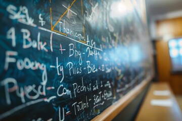 board with algebraic and physics formulas