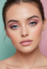 Fototapeta premium A professional makeup artist doing a bridal makeup tutorial with an elegant 