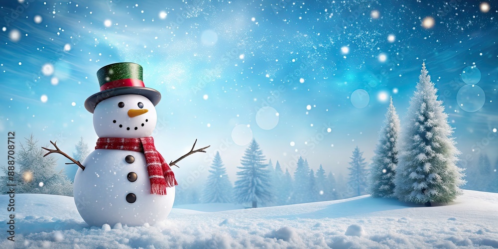 Canvas Prints Snowman standing in a winter wonderland , snow, Christmas, holiday, frosty, carrot nose, top hat, scarf, mittens, cold