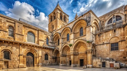 Fototapeta premium Ornate exterior of church of the holy sepulchre in Jerusalem , church, holy, sepulchre, Jerusalem, facade