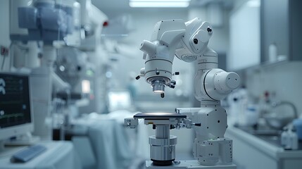 High-Definition Capture Of A Cutting-Edge Medical Robot In A Modern Surgery Room