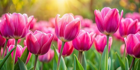Fototapeta premium Pink tulips in a blooming garden, pink, tulips, flowers, garden, spring, fresh, nature, outdoor, vibrant, colorful, beauty