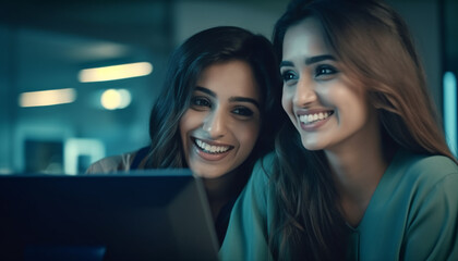 Fototapeta premium Duotone Photo of Two Young Pakistani Women Smiling