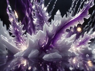 Mesmerizing blend of purple and white in this forest, with a peaceful stream and dramatic lightning