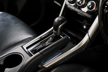 automatic transmission shift selector in the car interior. Closeup a manual shift of modern car...