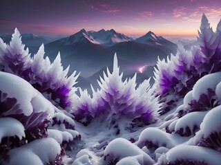 Mesmerizing blend of purple and white in this forest, with a peaceful stream and dramatic lightning