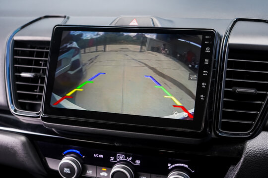 Rear view monitor for reversing system Car display and rear view camera parking assistant car navigation.