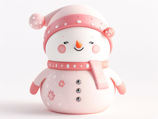 Adorable Snowman Figurine in Pink Scarf.