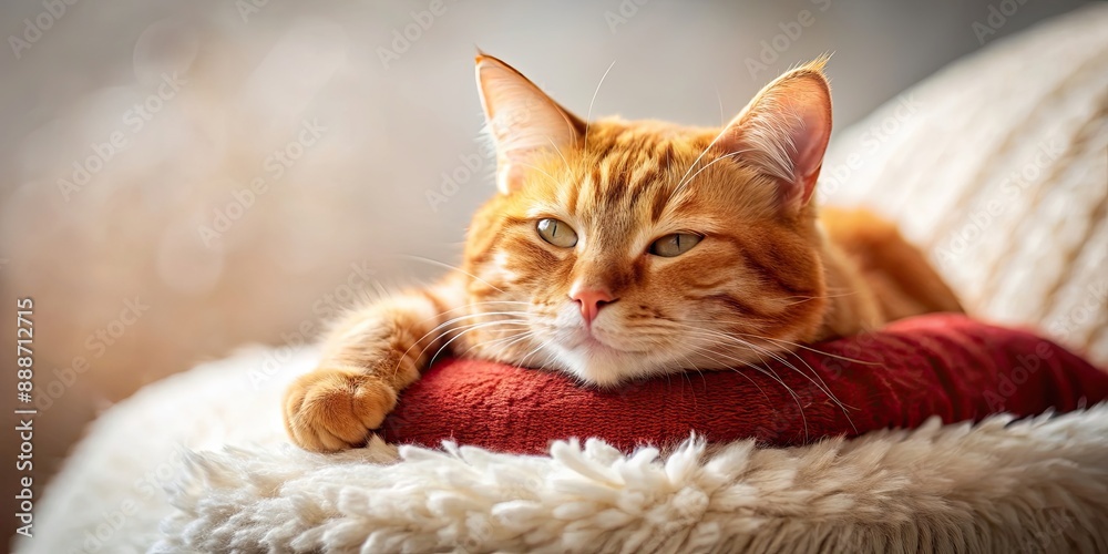 Canvas Prints Dreamy red cat lounging on a soft pillow, dreamy, red, cat, feline, pet, animal, sleepy, cozy, fluffy, vibrant, cute