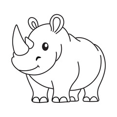 Line art of rhinoceros cartoon vector.  Animal coloring book.