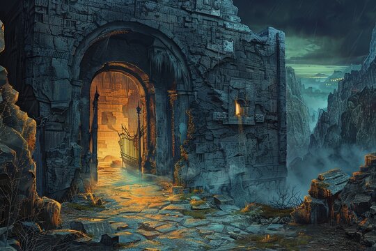 Mysterious stone archway entrance to a forgotten realm
