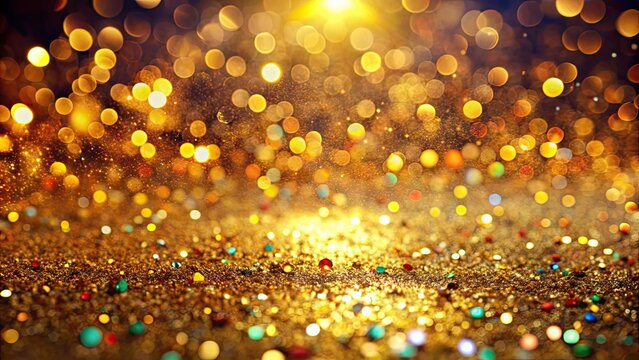 Colorful golden confetti background with glitter bokeh light Glitter Celebration backdrop , confetti, golden, colorful