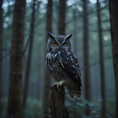 a owl that is sitting on a tree stump
