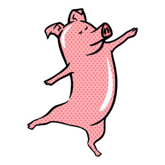 Hand drawn dancing pig halftone color vector illustration