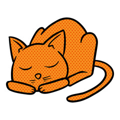 Hand drawn sleeping cat halftone color vector illustration