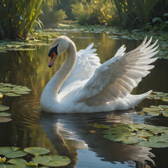 Fototapeta premium a white swan that is floating in the water