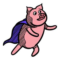 Hand drawn pig halftone color vector illustration