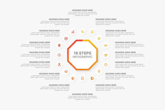 Circle Round Business Infographic Template Design with 16 Options