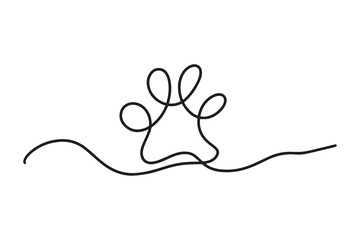 Continuous drawing of a dog paw. Paw print with one editable line. Minimal line art. Animal track. Vector illustration. Vector