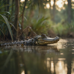 Fototapeta premium alligator in the swamp