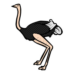 Hand drawn ostrich halftone color vector illustration