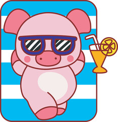 Illustration of cute pig icon.
Funny pig in activities elements.