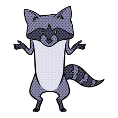 Hand drawn raccoon halftone color vector illustration