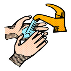Hand wash drawing halftone color vector illustration