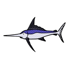 sailfish icon hand drawn halftone color vector illustration