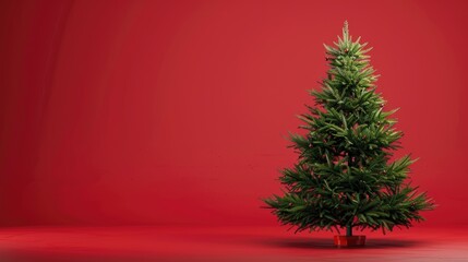 Minimalistic Christmas tree with red ornaments on a red background