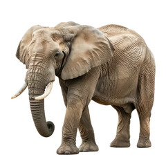 Obraz premium A majestic elephant with large ears and trunk stands against a plain background, showcasing its impressive size and detailed texture