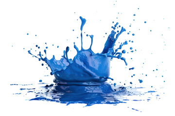 A vivid splash of blue liquid with droplets scattering in various directions, creating a dynamic and energetic scene