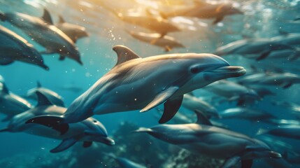 Fototapeta premium Dolphin hunting fish in the ocean.