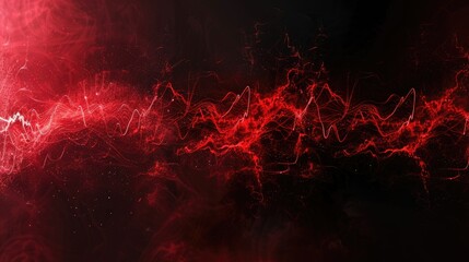 Glowing red energy waves with particles flowing through space