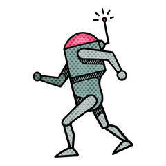 Robot icon drawing industrial technology halftone color vector illustration