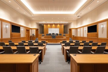 judiciary courtroom with state-of-the-art technology and comfortable seating