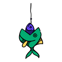 Fish eating bait icon business metaphor halftone color vector illustration