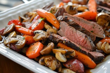 Roasted beef and cooked veggies