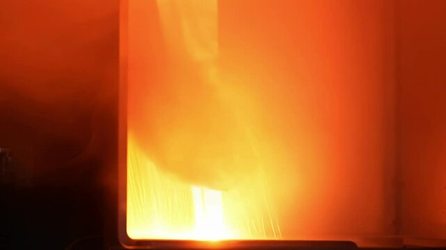 A large industrial oven heating and curing newly formed synthetic fibers to achieve desired properties.