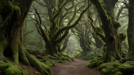 Obraz premium a path that is covered in moss and trees