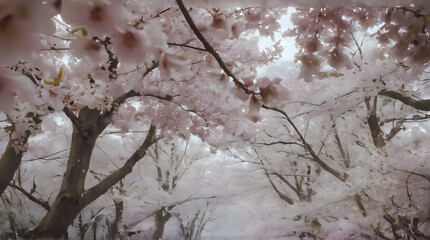 Obraz premium a bench under a tree with pink flowers in the park