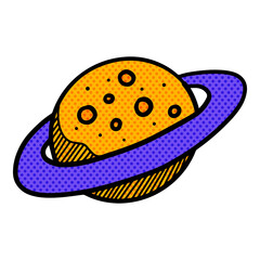 Planet icon in doodle sketch lines halftone color vector illustration