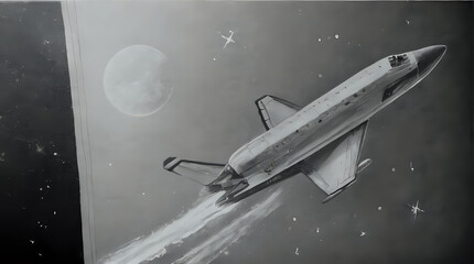 a view of a space shuttle flying through the sky