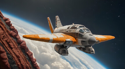 spaceship flying over the earth with a view of the earth